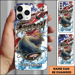 Maxcorners Catfish Fishing Freedom American Flag Water Splash Art Personalized Name Phone Case