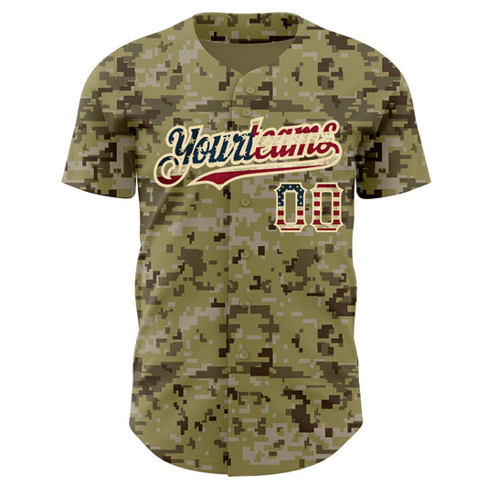 Maxcorners Custom Camo Vintage USA Flag-City Cream Premium Salute To Service Baseball Jersey5 LM0210