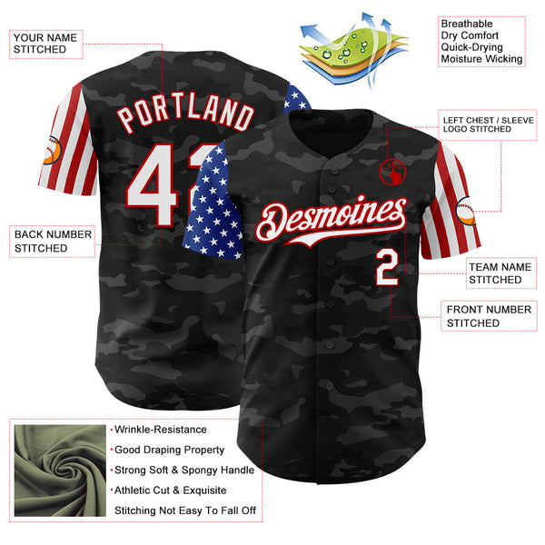 Maxcorners Custom Camo USA Flag White-Red 3D Premium Salute To Service Baseball Jersey LM0210