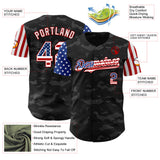 Maxcorners Custom Camo USA Flag Black-Red 3D Premium Salute To Service Baseball Jersey LM0210