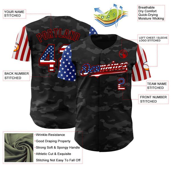 Maxcorners Custom Camo Cream-Crimson 3D American Flag Premium Salute To Service Baseball Jersey LM0210