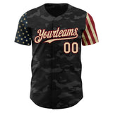 Maxcorners Custom Camo Black-Cream 3D American Flag Premium Salute To Service Baseball Jersey LM0210