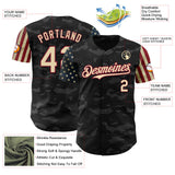 Maxcorners Custom Camo Black-Cream 3D American Flag Premium Salute To Service Baseball Jersey LM0210