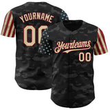Maxcorners Custom Camo Black-Cream 3D American Flag Premium Salute To Service Baseball Jersey LM0210