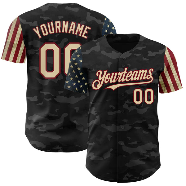 Maxcorners Custom Camo Black-Cream 3D American Flag Premium Salute To Service Baseball Jersey LM0210