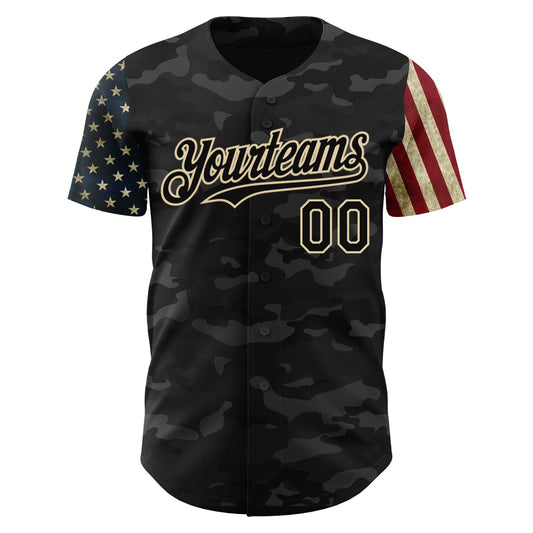 Maxcorners Custom Camo Vintage USA Flag-Cream 3D Premium Salute To Service Baseball Jersey LM0210