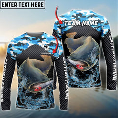 Maxcorners Catfish Fishing Blue Camo Pattern Sport Jersey Personalized Name And Team Name Long Sleeve Shirt