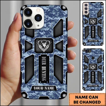 Maxcorners Hunting Phonecase Blue Digital Camo Tactical Deer Emblem Armor Design Personalized Name 3D Phone Case