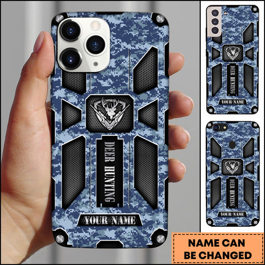 Maxcorners Hunting Phonecase Blue Digital Camo Tactical Deer Emblem Armor Design Personalized Name 3D Phone Case