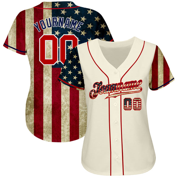 Maxcorners Custom Women's Royal White-Red American Flag Fashion 3D V-Neck Cropped Baseball Jersey LM0210