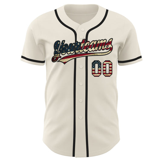Maxcorners Custom Olive Vintage USA Flag Black-Cream Premium Salute To Service Two Tone Baseball Jersey LM0210