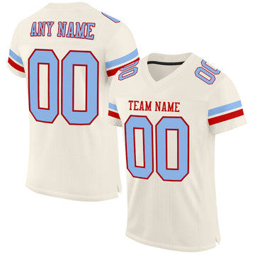 Maxcorners Custom Cream Light Blue-Red Mesh Authentic Football Jersey LM2605