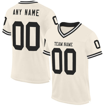 Maxcorners Custom Cream Black-White Mesh Authentic Throwback Football Jersey LM2605