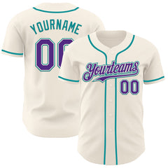 Maxcorners Custom Cream Purple-Teal Authentic Baseball Jersey
 LM0609