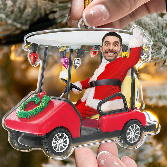 Maxcorners Custom Photo Golf Cart Xmas Ornament, Golf Player Custom Name Acrylic Ornament, Christmas Golf Gift