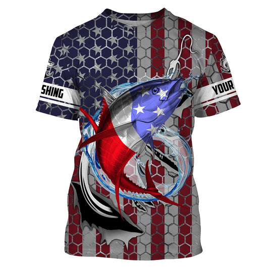 Maxcorners Personalized Tuna Fishing Fish Hook Vintage American Flag Saltwater Fishing UV Protection Fishing Shirts LM2408