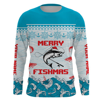 Maxcorners Salmon Fishing Funny Merry Fishmas Christmas pattern Fishing Shirts, Christmas Fishing gifts  LM0201