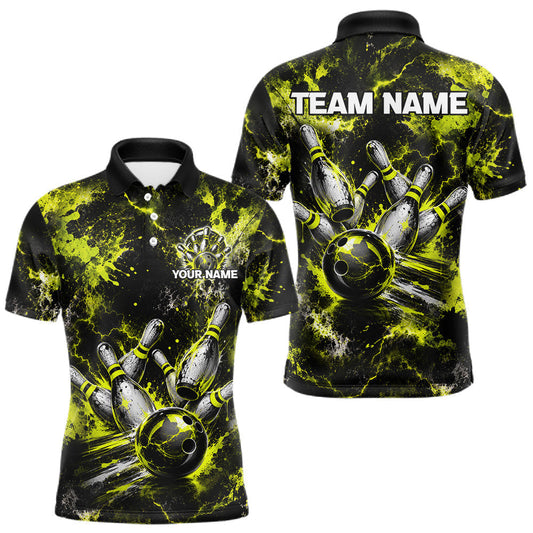 Maxcorners Neon Yellow Menâ€™s Bowling Shirt Custom Bowling Team Jersey Polo & Quarter Zip LM2306