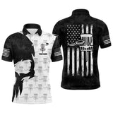 Maxcorners Disc Golf Basket Pattern Black Skull American Flag Mens Polo Shirt Disc Golf Gifts For Men MT0510