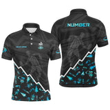Maxcorners Blue Neon Black Mens Disc Golf Polo Shirt Custom Name And Number Disc Golf Gifts For Men Disc golf basket MT0510