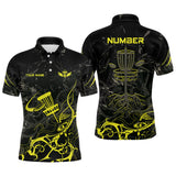 Maxcorners Yellow Camo Black Mens Disc Golf Polo Shirts Custom Disc Golf Basket Tree Personalized Golf Gifts For Men MT0510