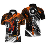 Maxcorners Personalized Name Billiard Skull Flame Polo Shirts For Men Custom Team Name Billiard Shirt Design Lm105