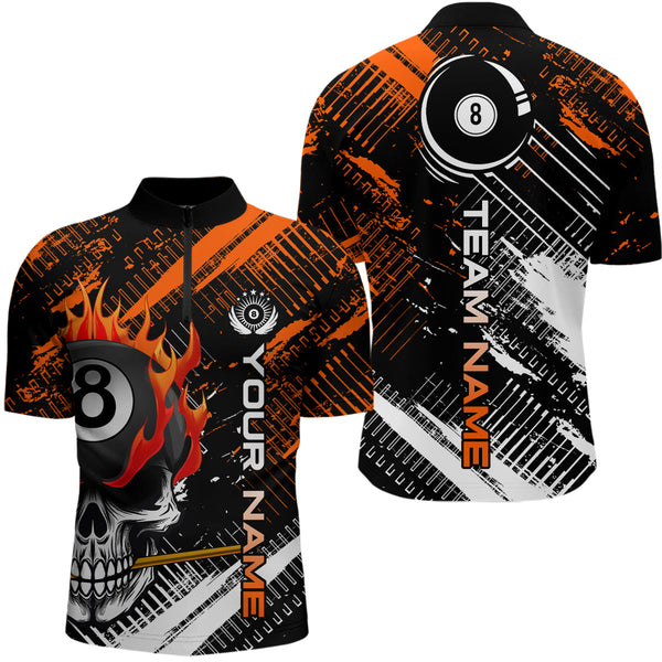 Maxcorners Personalized Name Billiard Skull Flame Polo Shirts For Men Custom Team Name Billiard Shirt Design Lm105