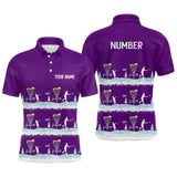 Maxcorners Winter Disc Golf Pattern Mens Disc Golf Polo Shirt Custom Name And Number Disc Golf Gifts For Men | Purple MT0510