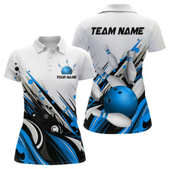Maxcorners Bowling Shirt For Mens Custom Name Bowling Flame Lightning Team Jersey Shirt | Blue
