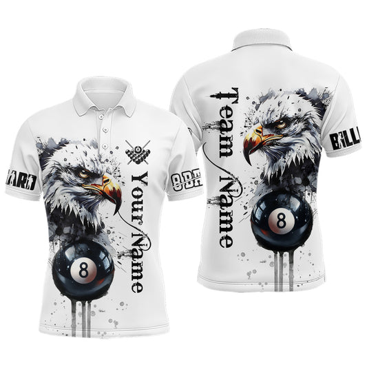 Maxcorners Eagle Pool 8 Ball Watercolor Billiard Polo Shirts For Men Custom Name Billiard Shirt Design