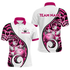 Maxcorners Custom Bowling Team Polo Shirts for Men - Personalized Abstract Bowling Jersey | Pink LM0611