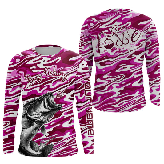 Maxcorners Bass Fishing Love Water Camouflage Customize Shirts For Men And Women Personalized Fishing Gift | Pink LM2408