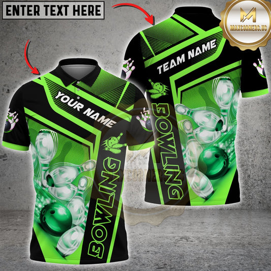 Maxcorners Bowling Geometric Bowling Ball And Pins Multicolor Customized Name, Team Name 3D Shirts