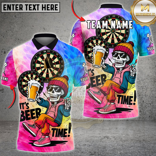 Maxcorners Darts Beer Time Skeleton Multicolor Customized Name, Team Name 3D Shirts