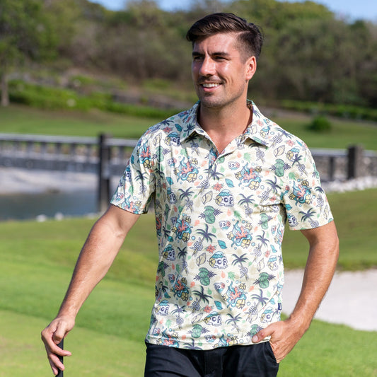 Maxcorners Tropical Wilderness Skull Men's Golf Polo Shirt, Skull Golf Shirt, Gift For Golfers