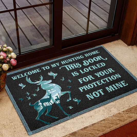 Maxcorners Hunting Rubber Doormat, Welcome my hunting home this door is locked for your protection Welcome Doormat, Indoor Outdoor Door Mat, Home Decor