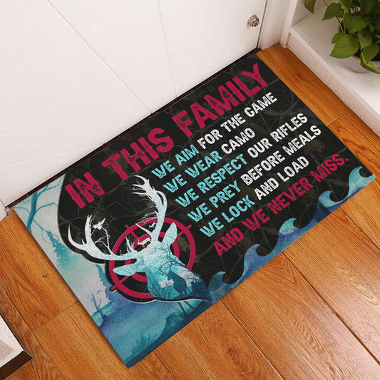 Maxcorners Hunting Rubber Doormat, Deer Hunting In This Family We Wear Camo We Never Miss Welcome Doormat, Indoor Outdoor Door Mat, Home Decor
