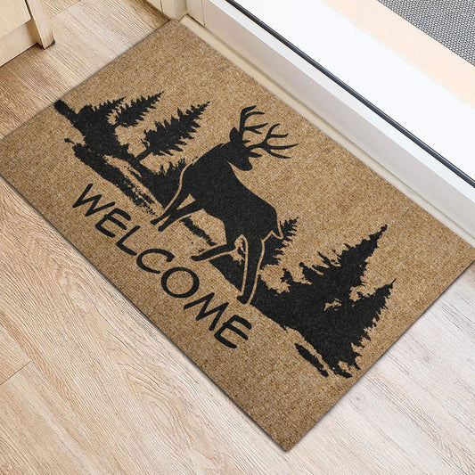 Maxcorners Hunting Rubber Doormat, Deer Hunting Forest Brown Pattern Welcome Doormat, Indoor Outdoor Door Mat, Home Decor LM1611