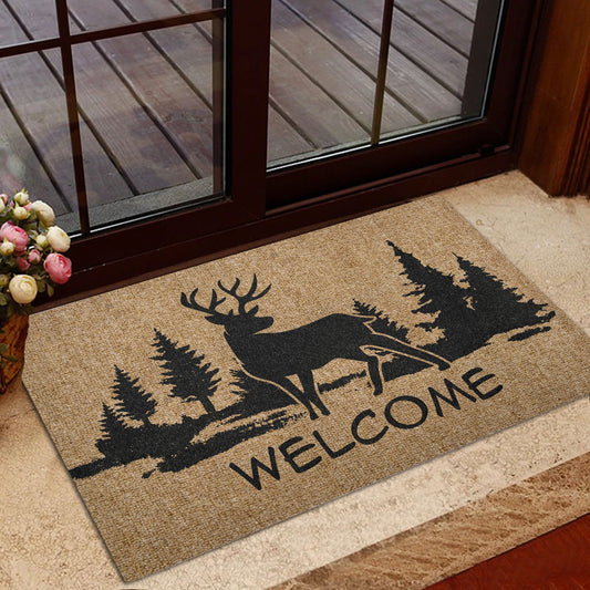Maxcorners Hunting Rubber Doormat, Deer Hunting Forest Brown Pattern Welcome Doormat, Indoor Outdoor Door Mat, Home Decor LM1611