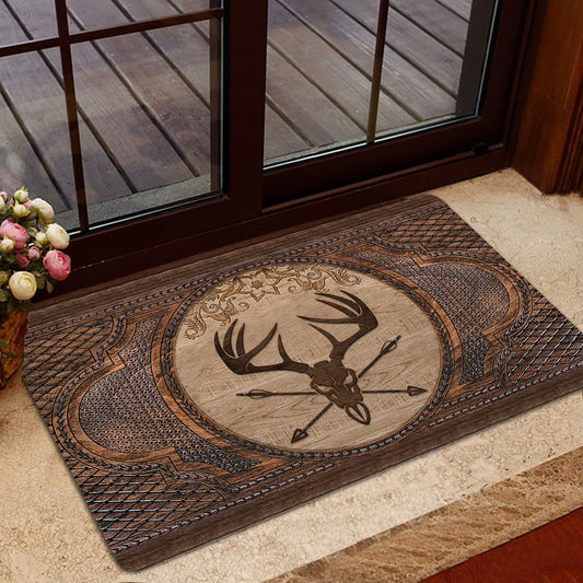 Maxcorners Hunting Rubber Doormat, Deer Hunting Hunter Sculpture Wood Pattern Welcome Doormat, Indoor Outdoor Door Mat, Home Decor LM1611