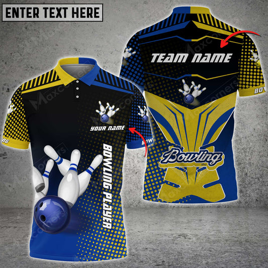 Max Corner Bowling and Pins Sport Jerseys Gear Pattern Multicolored Bowling jerseys Custom Name And Team 3D Polo Shirt