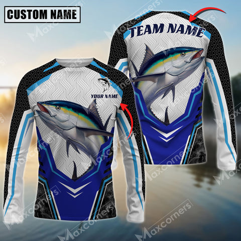 Maxcorners Tuna Fishing Smoke Hexagon Pattern Pro Sport Jersey Personalized Name, Team Name Long Sleeve Shirt