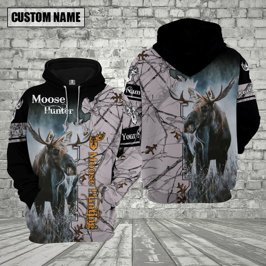 Maxcorners Moose Hunting Premium White Pattern Personalized Name 3D Shirt