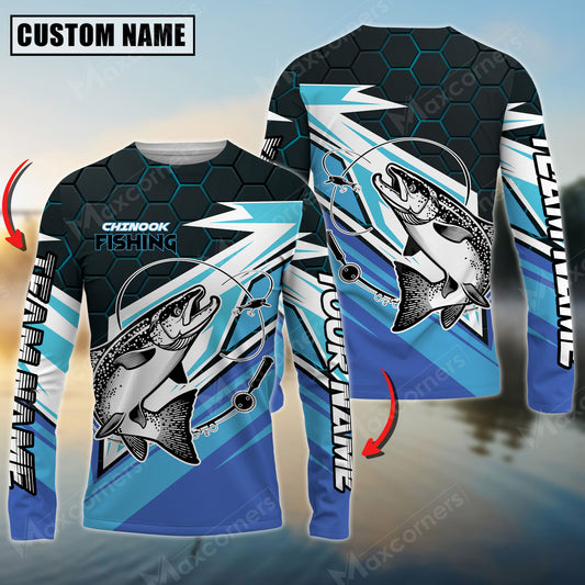 Maxcorners Chinook Fishing Hexagon Pattern Pro Sport Jersey Sun Protection Personalized Name, Team Name Long Sleeve Shirt