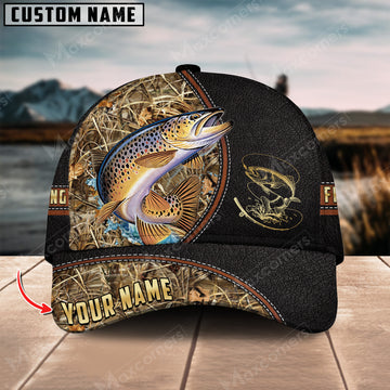 Maxcorners Personalized Trout Fish Fishing Grass Camo Pattern Premium Classic 3D Cap