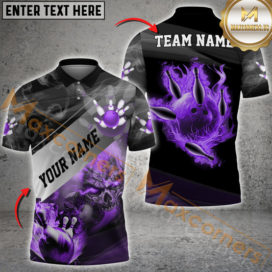 Maxcorners Bowling Ball and Pins Smoke Skull Sport Jersey Pattern Multicolor Option Customized Name & Team Name 3D Shirt (4 colors)