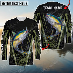Maxcorners Tuna Fishing Water Moss Green Pattern Sun Protection Personalized Name, Team Name Long Sleeve Shirt
