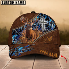 Maxcorners Cross Deer Hunting Art Leather Pattern Personalized Cap 3D Multicolored