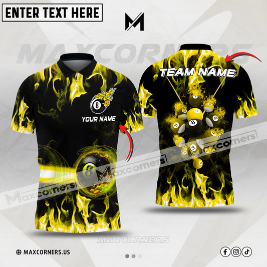 Maxcorners Billiards Ball 8 Fire Smoke Multicolor Options Personalized Name, Team Name 3D Shirt (4 Colors)