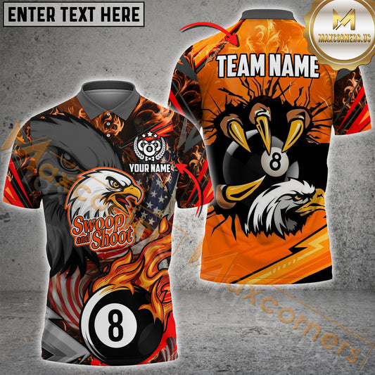 Maxcorners Billiard Eagle Claw 8 Ball Firestorm American Flag Multicolor Options Personalized Name, Team Name 3D Shirt (4 Colors)
